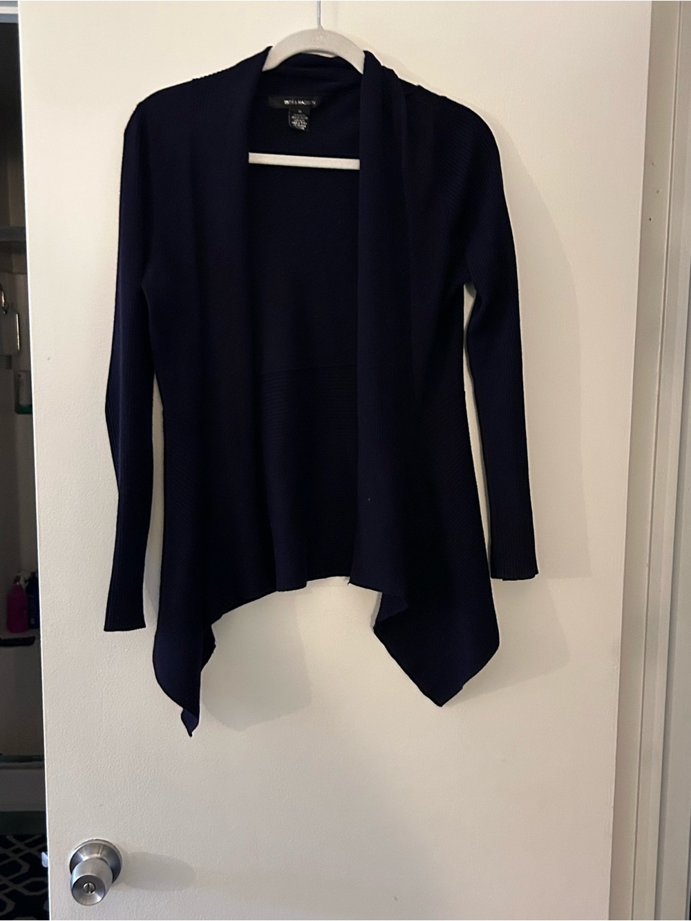 89th & Madison Navy Open-Front Draped Cardigan